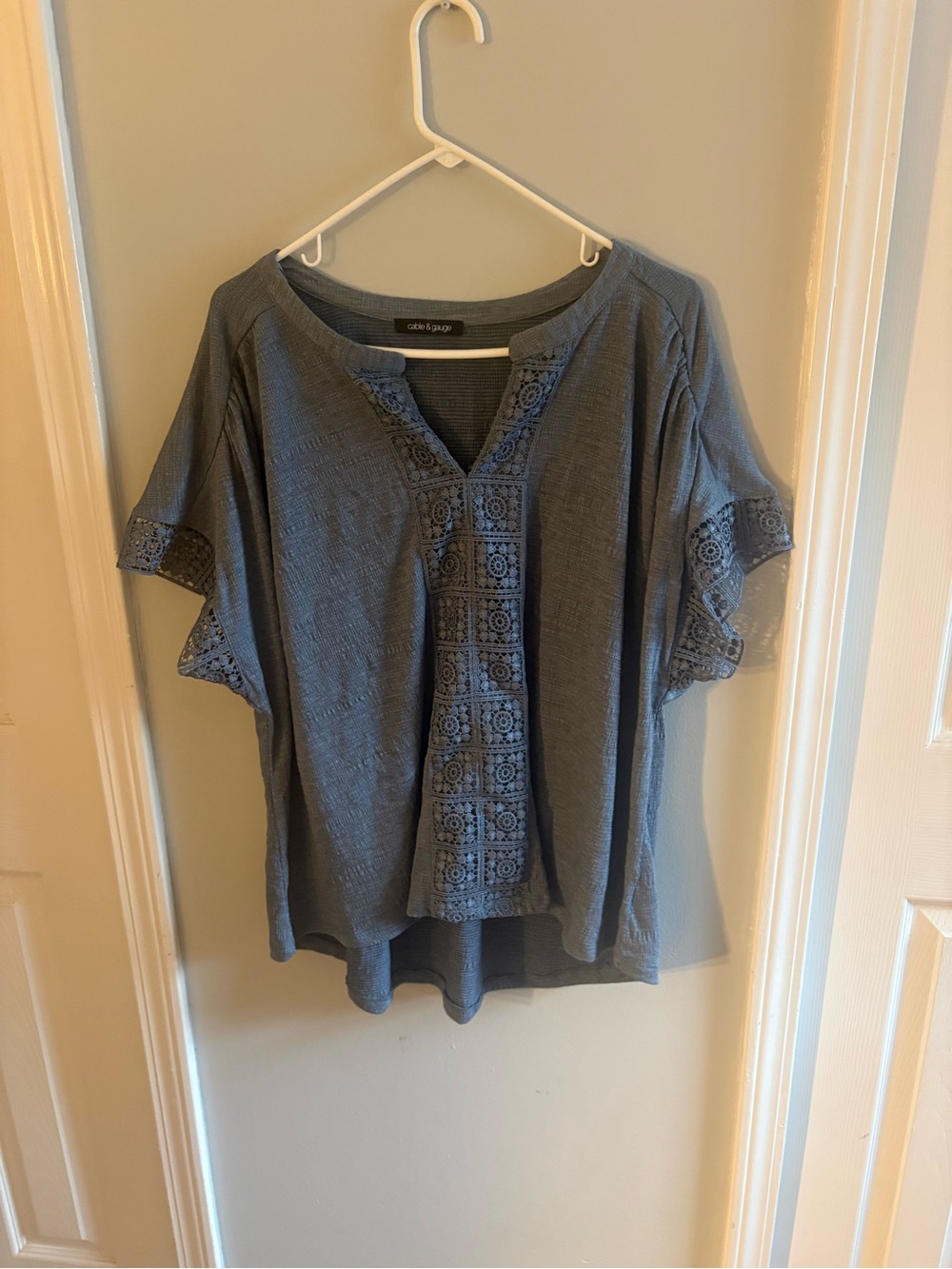 Cable and Guage blue Crochet-Trim Peasant Top